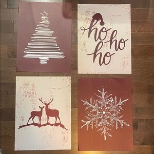 Festive Red Holiday Wall Art Set